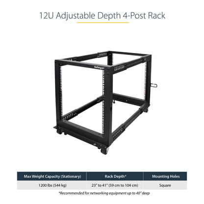 StarTech.com 4POSTRACK12U rack cabinet 12U Freestanding rack Black