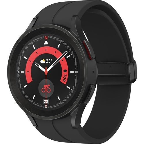 Samsung Galaxy Watch5 Pro - 45 mm - Optical Heart Rate Sensor, Bioelectrical Impedance Analysis (BIA) Sensor - Sleep Monitor - Sleep Quality, Heart Rate, Steps Taken - 16 GB - Android Wear - Bluetooth - GPS - Black, Titanium Case Color - Titanium Body