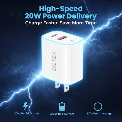 2-Pack 20W Fast Charger with 4 - 6ft cables- (2) 6ft USB-A-C & (2) 6ft USB-C-C